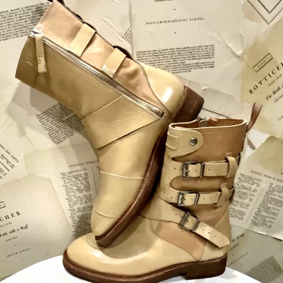 Free People We The Free Dusty Buckle Boot 2 Tone Tan Natural Leather - Picture 7 of 8